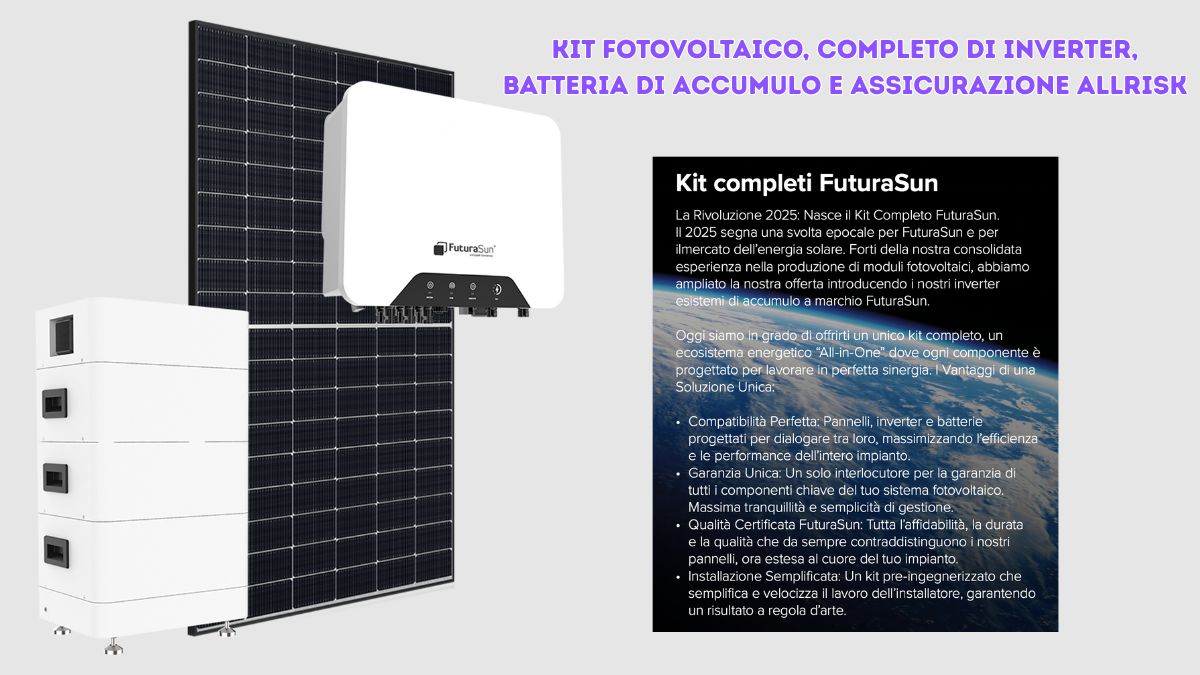 Kit Completo Fotovoltaico da 6,44 kWp + Inverter + Batteria d'accumulo + Assicurazione AllRisk per 5 anni